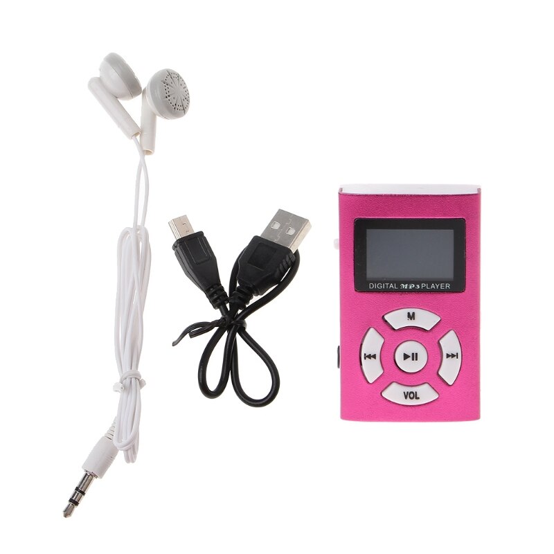 USB Mini MP3 Spieler LCD Bildschirm Unterstützung 32GB Mikro SD TF Karte glatt stilvolle Sport kompakt Mit Kopfhörer: Rosa