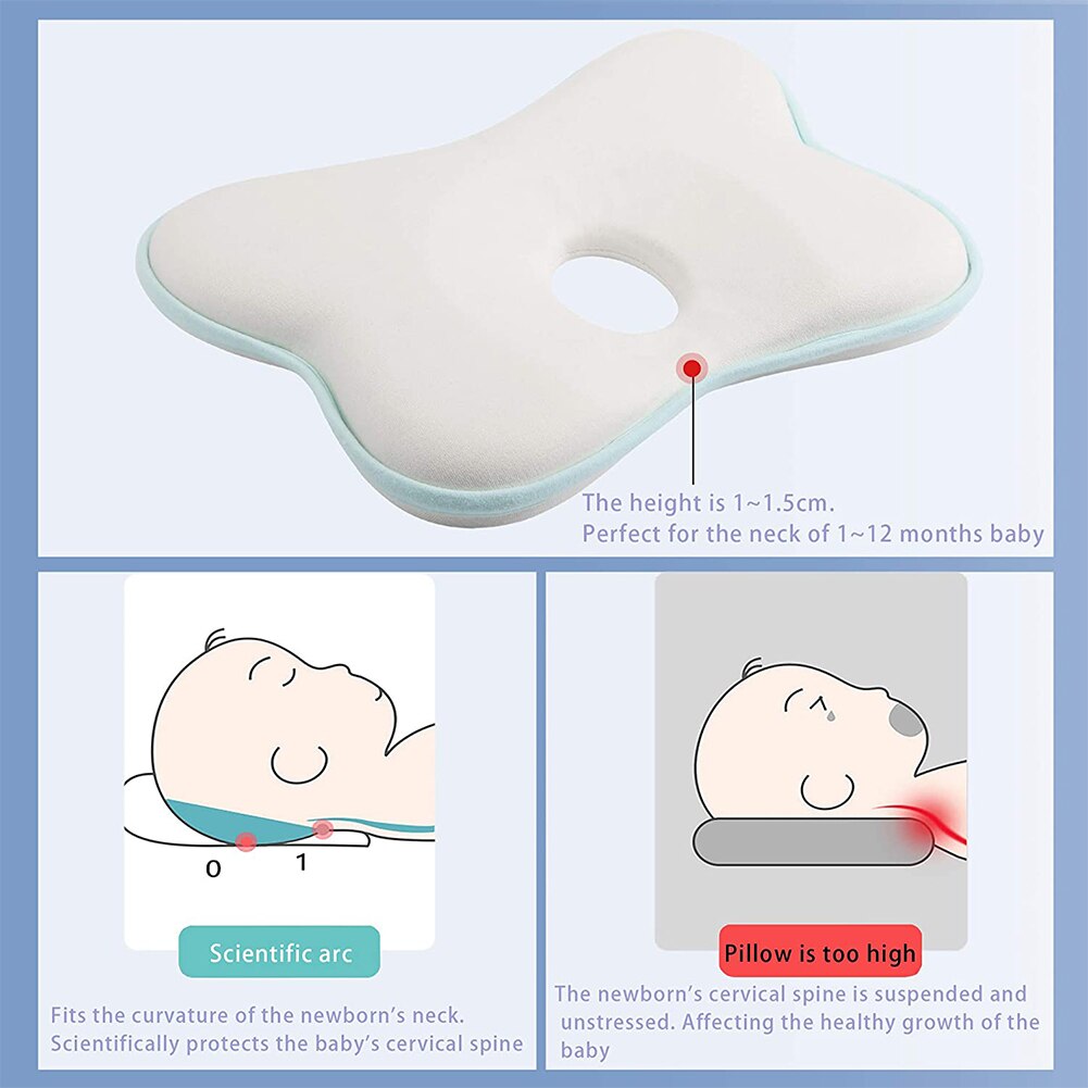 Oreiller bébé 100% coton imprimé ours tête bébé façonnage oreiller 0-1T mousse à mémoire de forme remplissage Anti-excentrique tête Correction oreiller