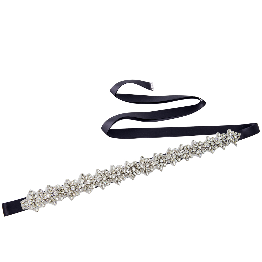 Trixy S269-S Bruiloft Riemen Zilveren Diamanten Riem Verbazingwekkende Crystal Rhinestone Riem Glanzend Bruids Riem Bruiloft Sjerpen Jeweled Riem: black