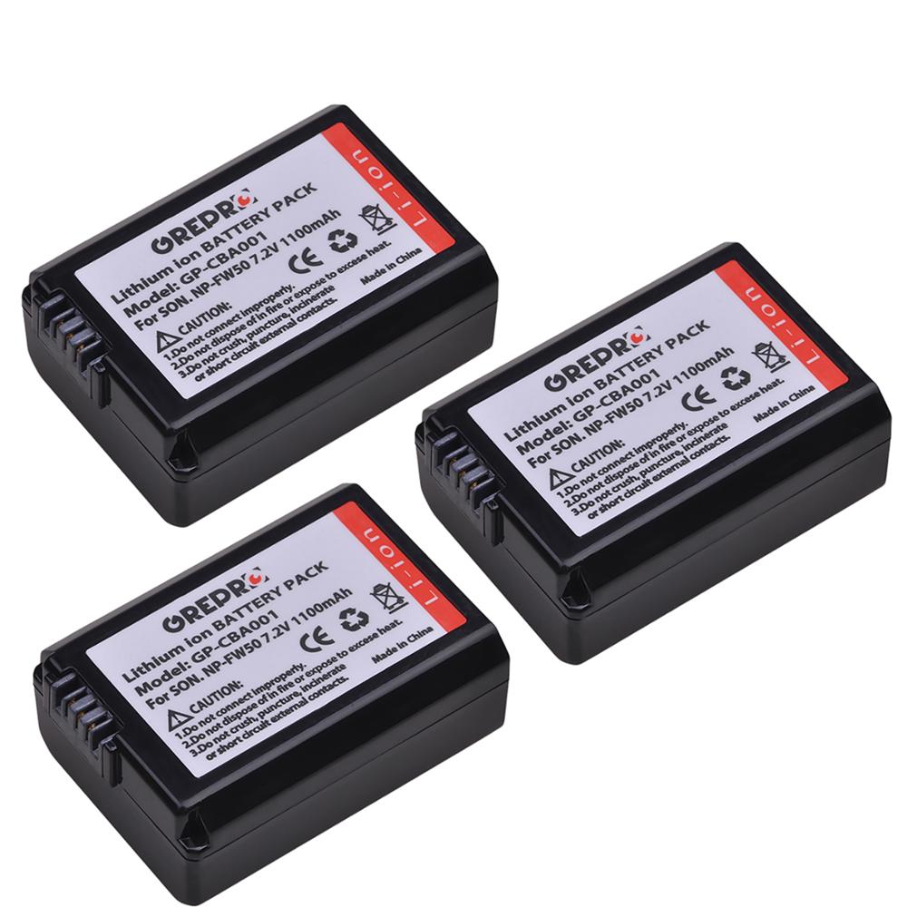 3 pièces NP-FW50 NP FW50 batterie + LED double chargeur avec port type-c pour Sony Alpha a6500 a6300 a6000 a7 7R a7R a7R II a7II NEX-3: 3x Battery