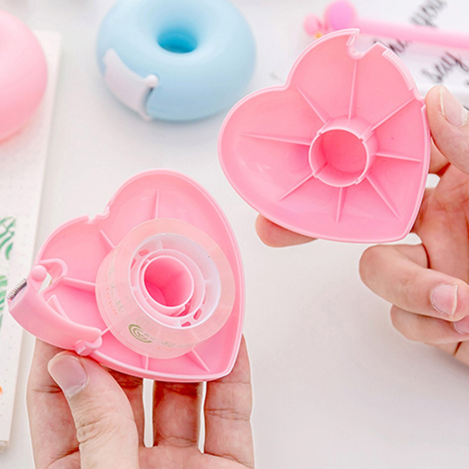 Cute Masking Tape Cutter Candy Color Pink Blue Heart Styling Washi Cutter Office Cute Clear Tapes Dispenser Washi Holders