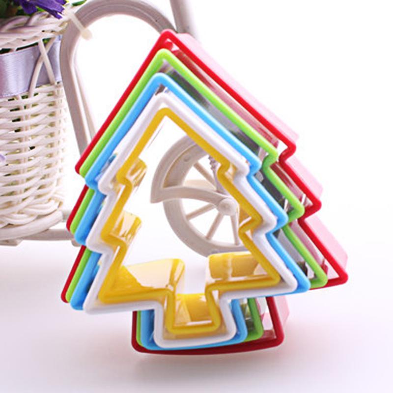 5pcs 3D Cookie Mold Cutter Cake Biscuit Mal Kerstboom Ronde Hart Bloem Fondant Cutter Bakken Taart Decoreren Gereedschap