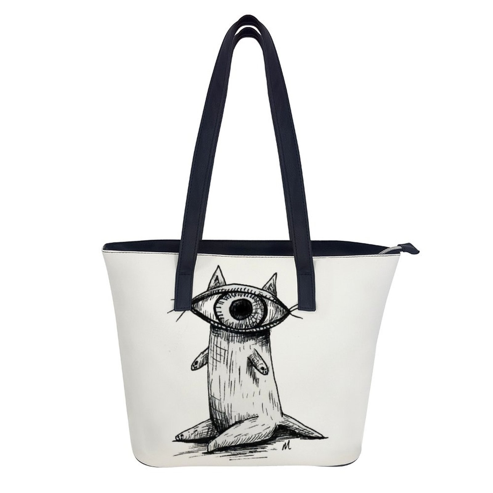 Sac à main en cuir de plage réutilisable, sac à bandoulière de chat drôle, poignée à la , sac de Shopping pour fille: white-style1-17