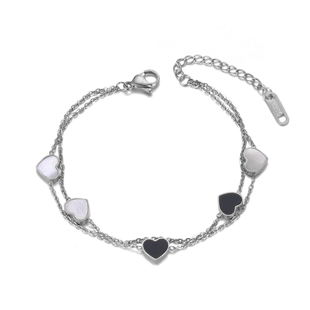 Lokaer Double Layers White/Black Shell Heart Charm Bracelet Bangle Stainless Steel Bohemia Chain & Link Bracelets Jewelry B19072