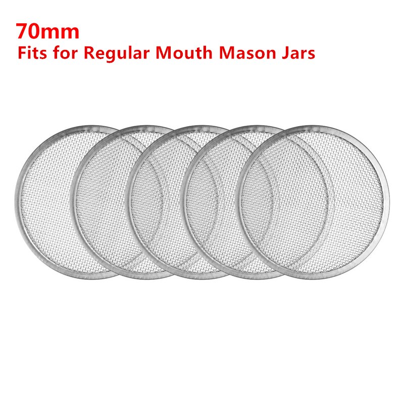 5pcs Seed Sprouting Strainer Canning Mason Jar Mesh Lid Filter Screen to Sift Flour Powdered to Sift Flour for Mason Canning Jar: 70mm