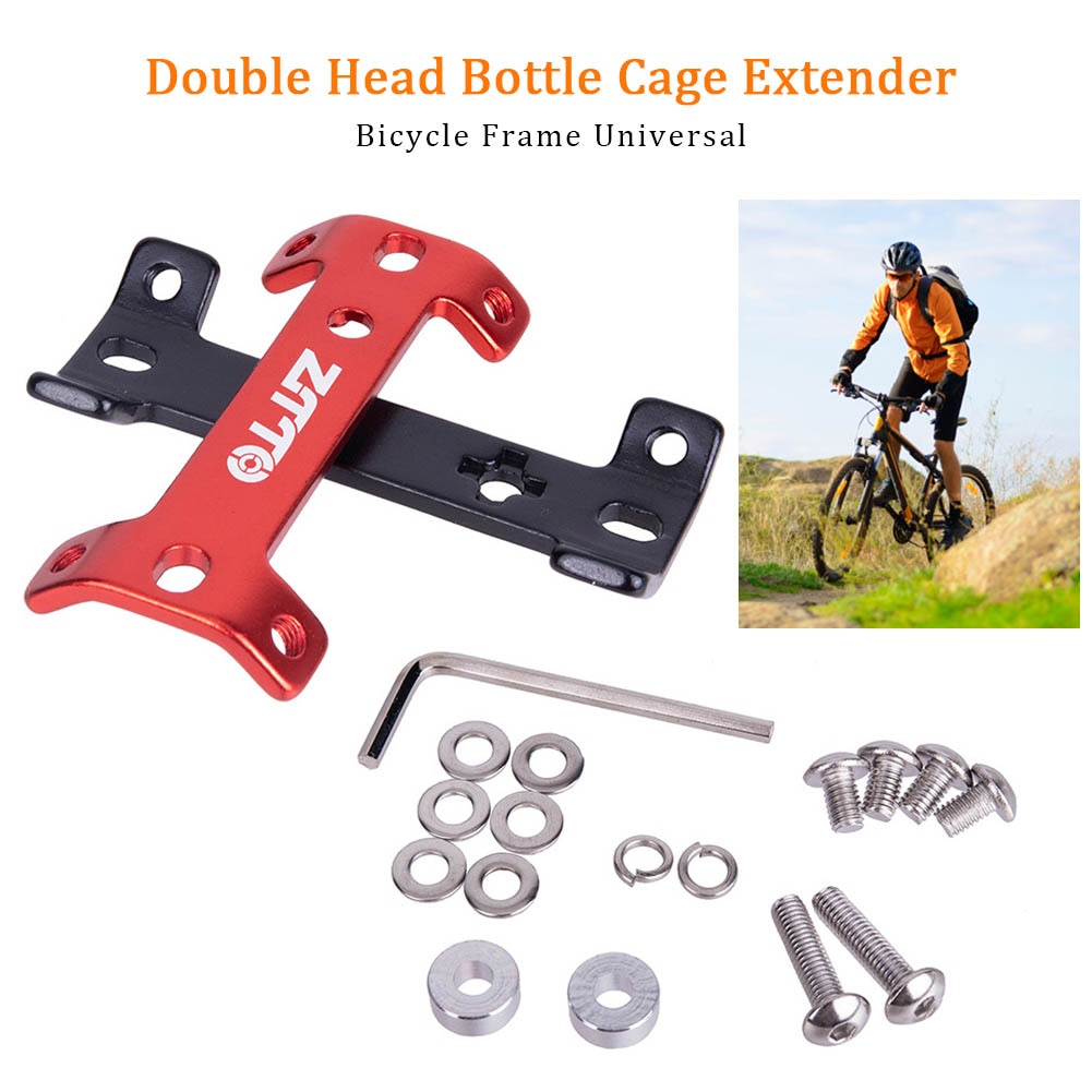 Rustfast flaskeburforlænger dobbelt hoved vandbæger cykelstel mountainbike kedelholder med skruer adapter holdbar
