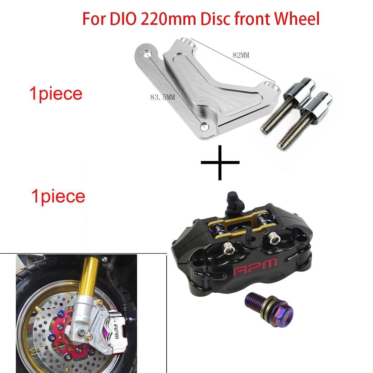 Tarcza hamulcowa motocykla 200mm 220mm przód tył 4 tłok montaż promieniowy 82mm RPM dla skutera Rsz Jog Dirt pitbike GROM: black D Bracket 220