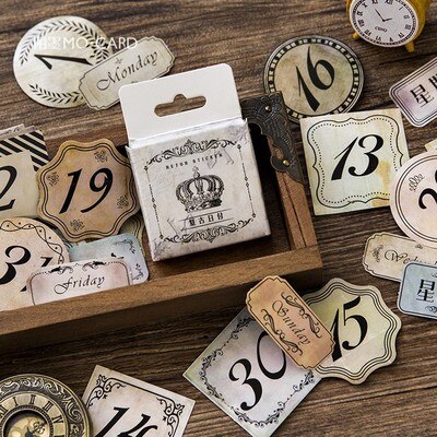 46pcs/set Vintage Newspaper Stickers Adhesive Label Stickers Diary Scrapbooking Stick Stickers: fu gu ri fu
