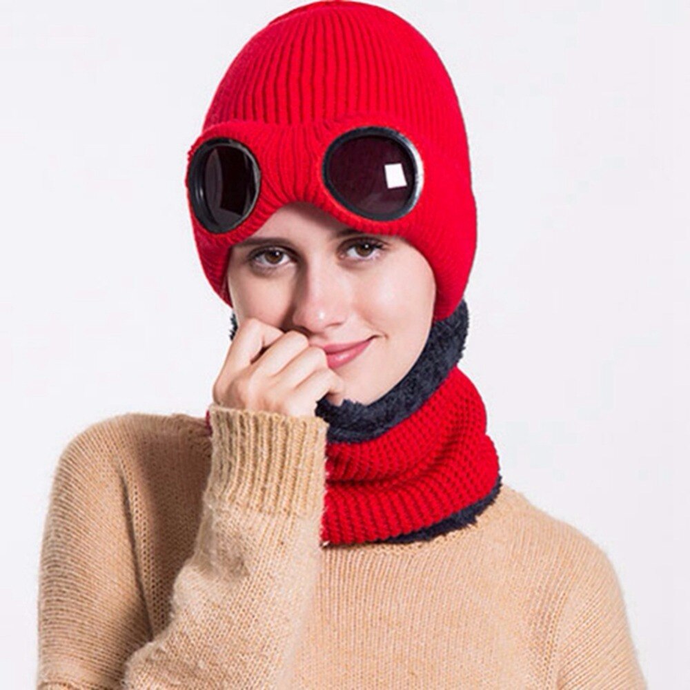 SYi Qarce Solid Colors Winter Knitted Caps Skullies Beanies Cap for Women Men's Double Removable Glasses Cap NM137-39