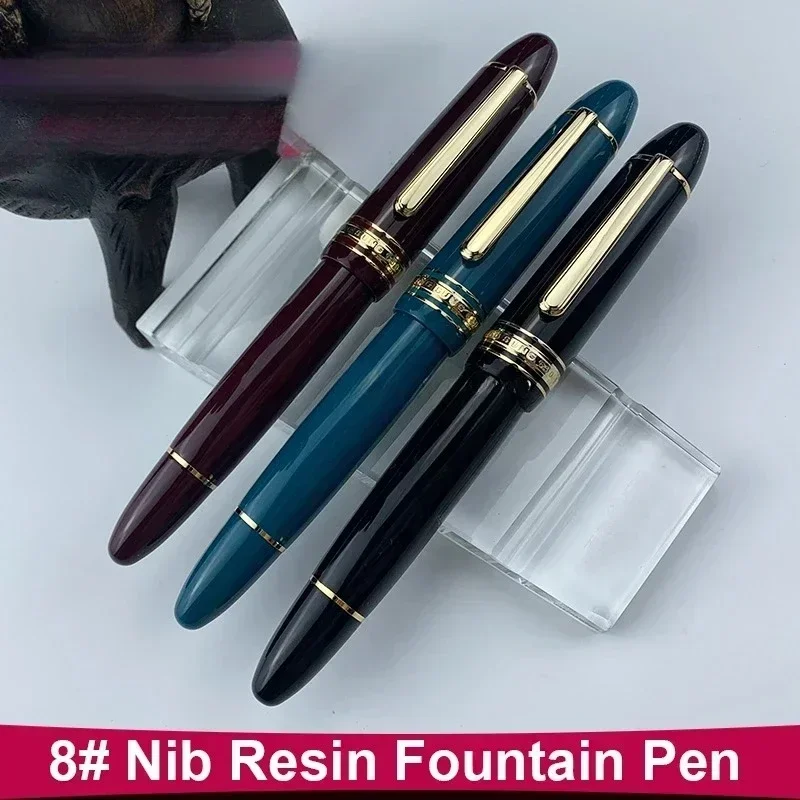 YONGSHENG/JUNLAI 630 pluma estilográfica de pistón cuerpo de resina grande NO.8 F punta Clip dorado caligrafía para estudiantes profesores