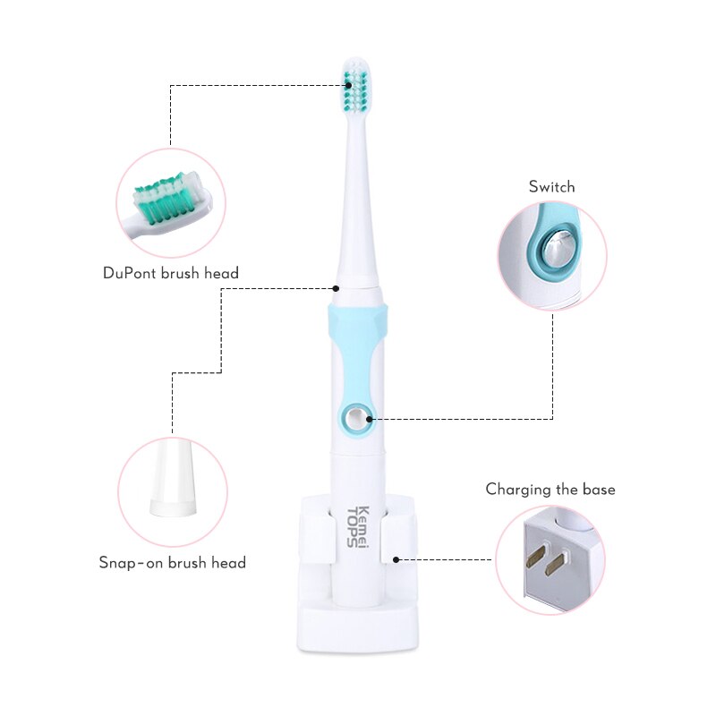 Kemei sonisk elektrisk tandbørste med 3 børstehoveder genopladelig elektrisk tandbørste vandtæt tandbørste opladningsbase 35