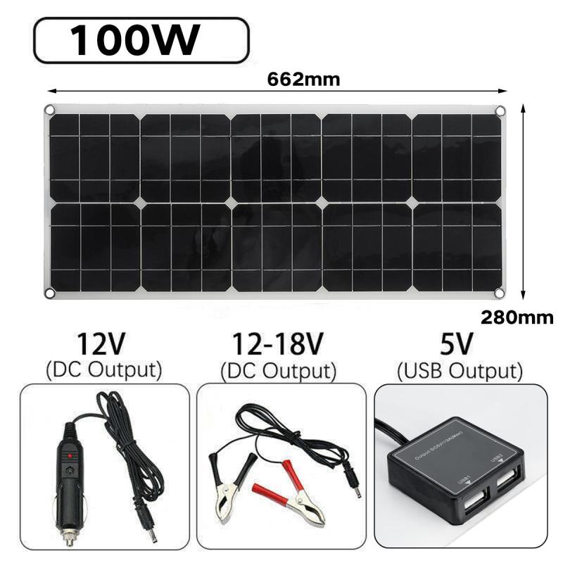Zonnepaneel 100W 18V Dual Usb Zonnepaneel Battery Charger Controller Camping Wandelen Monokristallijne Zonnecel Boot auto Thuis