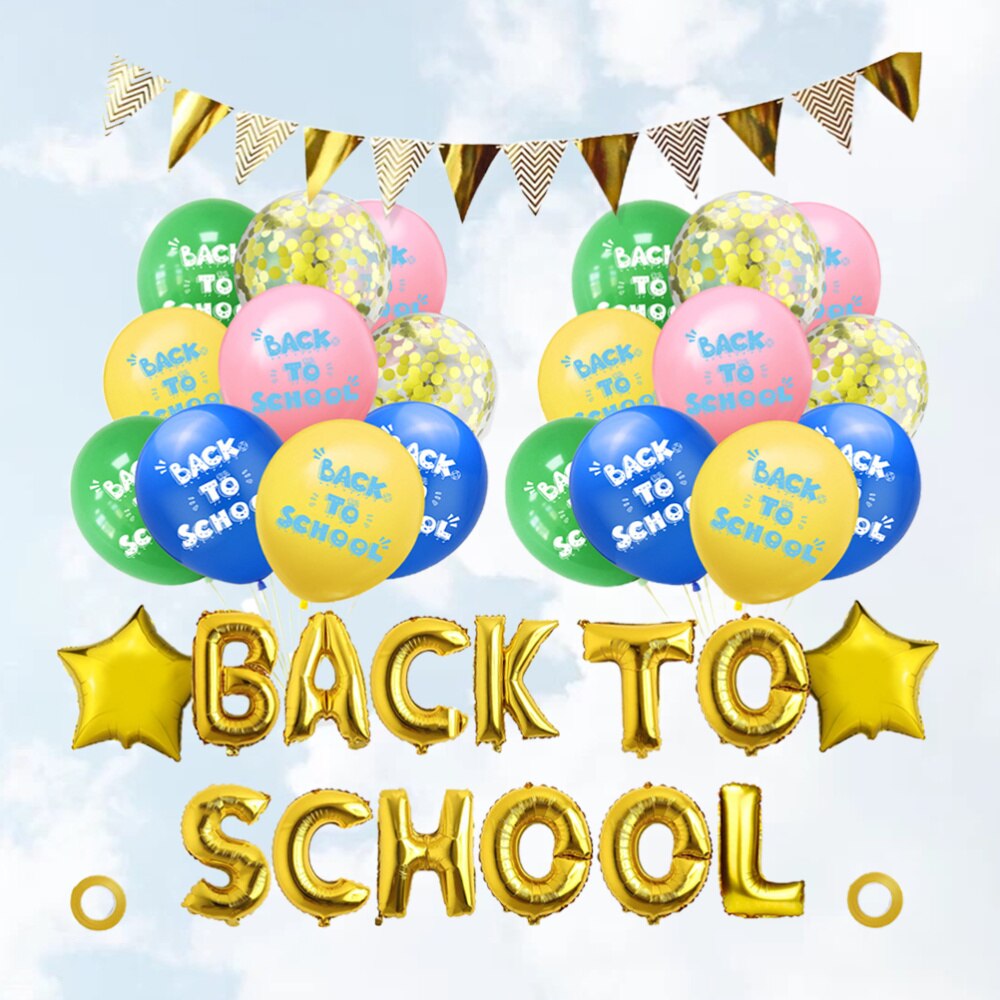 1 Set of 37Pcs Back to School Letters Balloon Set Back-to-school Season Latex Balloon School Classroom Layout Balloon D: Golden