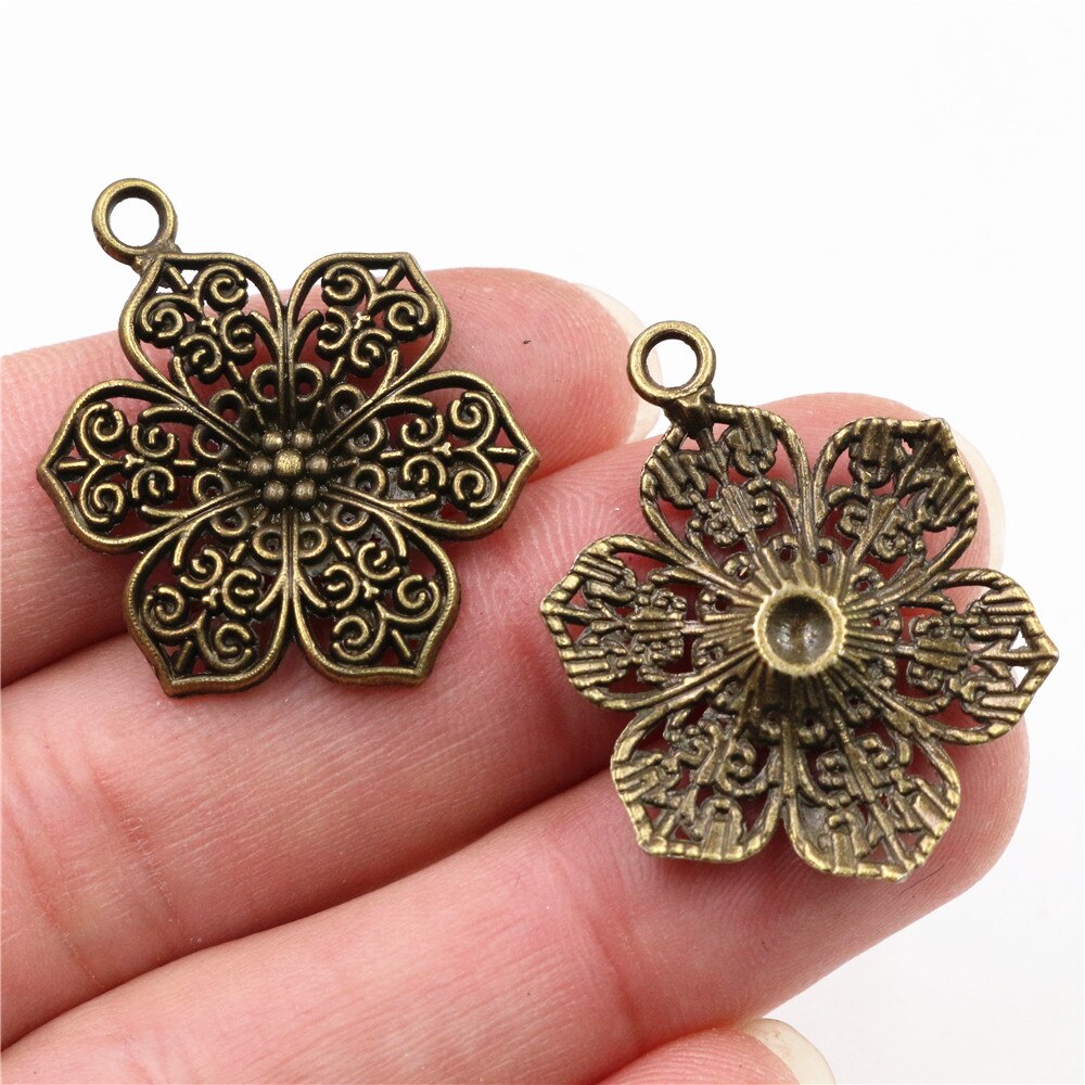 Pingente feito à mão dos encantos: diy para o colar do bracelete 32x24mm 10 pces prata antiga chapeado e bronze chapeado flor estilo