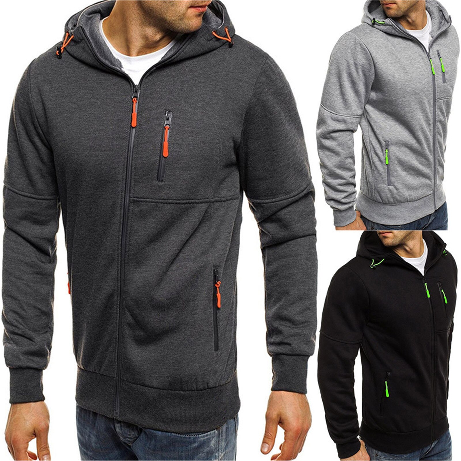 Sweat à capuche à manches longues avec fermeture éclair pour homme, sweat-shirt de rue en Patchwork, veste fine et décontractée pour l'automne et l'hiver, 3XL,