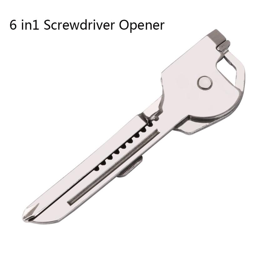 6 in1 Utili-Key Sleutelhanger Sleutelhanger Multifunctionele Tool Rvs Schroevendraaier Opener Gelukkig