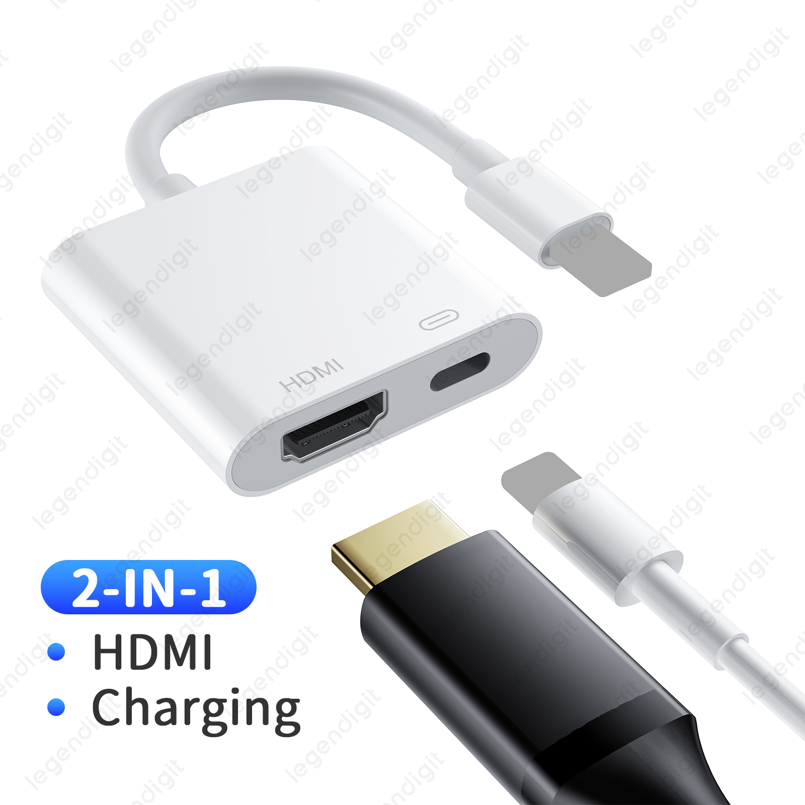 Adapter HDTV 1080P HD Plug&Play OTG Adapter Konwerter USBA z portem ładowania Adapter iPhone na HDTV do projektora/monitora/telewizora: Srebrny