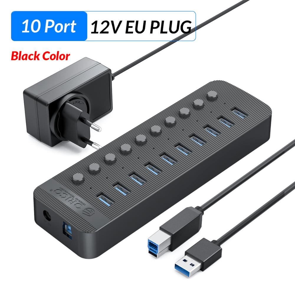 ORICO Industrial USB 3.0 HUB 7/10/13/16 ABS USB OTG Splitter On/Off Switch With 12V Power Adapter Support Charger For Computer: Black 10 Port EU