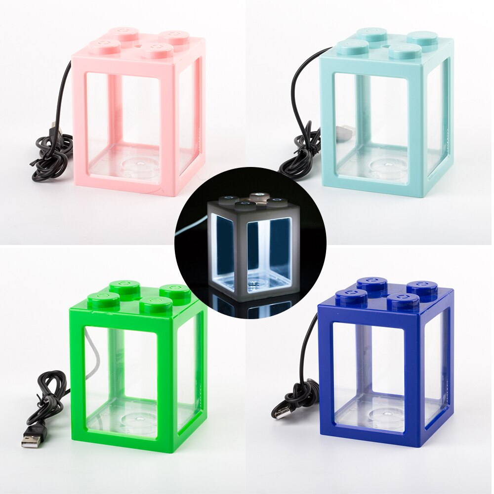 Kleine Aquaria Stapelbaar Usb Mini Aquarium Met Led Lamp Licht Rumble Fish Cilinder Aquarium Benodigdheden