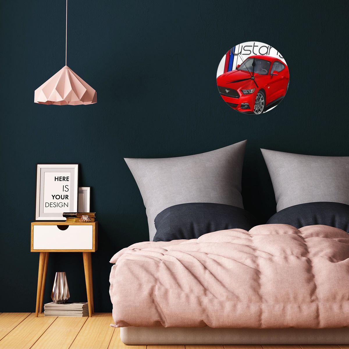 Red Mustang Decoration Watches Wall Decor Wall Clock Industrial Decor Wall Clock With Led Light