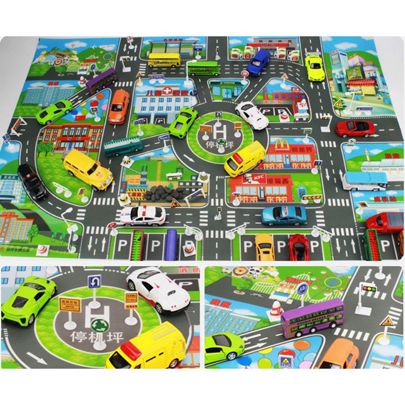 28Pcs Leuke Kinderen Vroege Educatief Speelgoed Stad Road Gebouwen Parking Kaart Verkeer Verkeersborden Stad Kaart Accessoires A-G