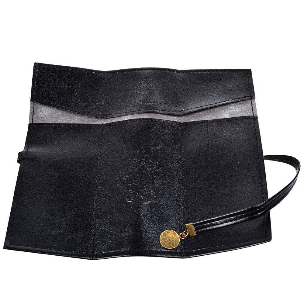 Vintage pu leren oprolbare etui, etui, pennenzak (zwart)