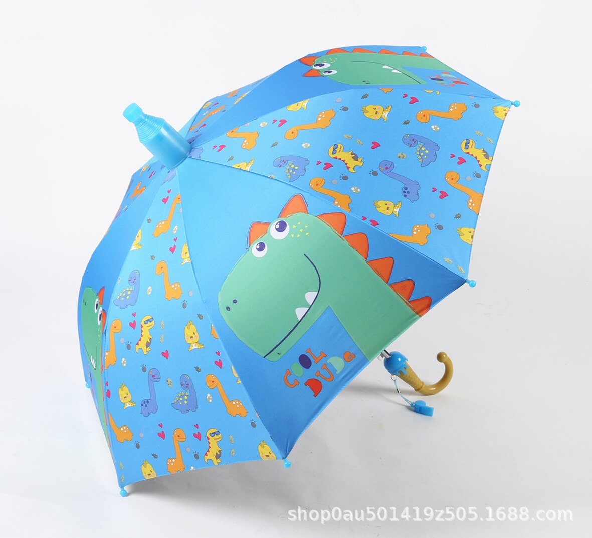 Børn paraply tegneserie bil paraply vinyl solcreme uv beskyttelse studerende paraply otte knogler halvautomatisk barn paraply: Mellemblå dinosaur