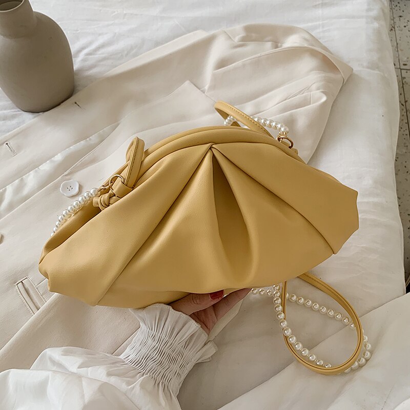 Cloud Bag Shoulder Handbags Female Travel Cross Body Bag Pearl Small PU Leather Crossbody Bags For Women: YELLOW