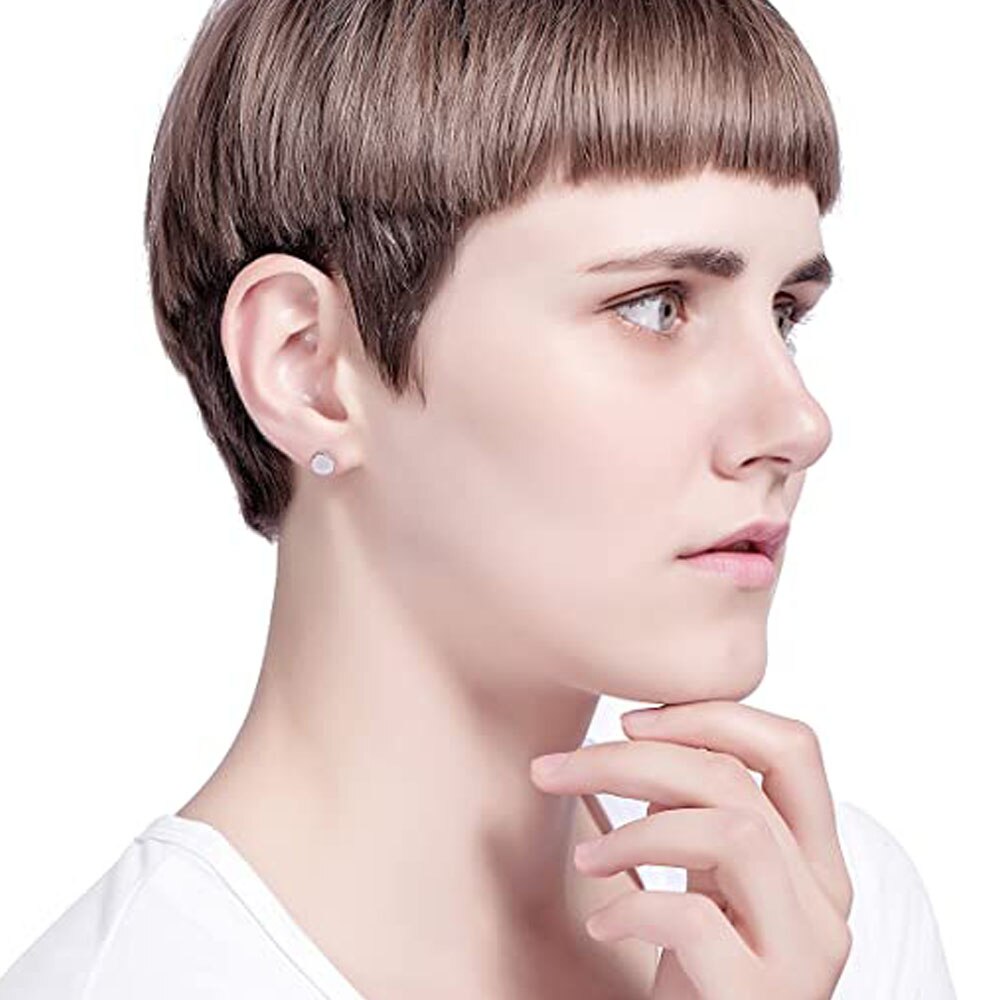 6 Pairs Stainless Steel CZ Stud Earrings for Women Mens Huggie Hoop Earrings Ear Piercing Silver