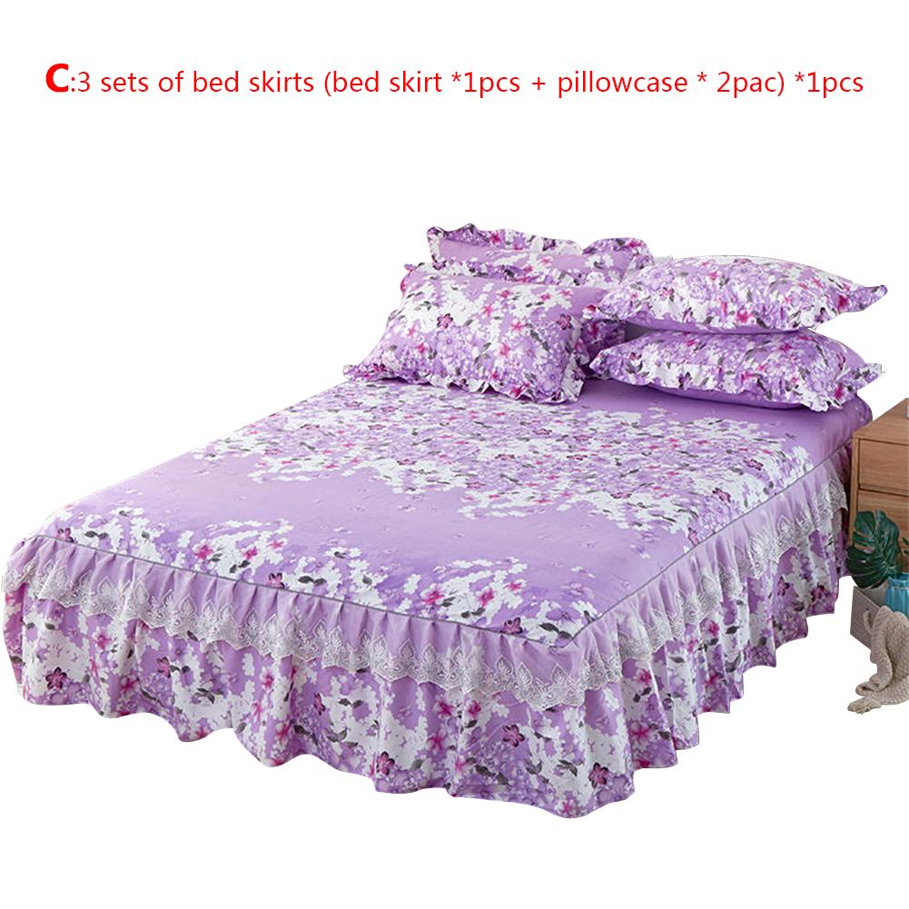 3pcs Floral Fitted Sheet Cover Bed Skirt Solid Bed Cover Sheets Cotton Quilted Lace Bedspread Lace Bed Sheet 150x200cm: A