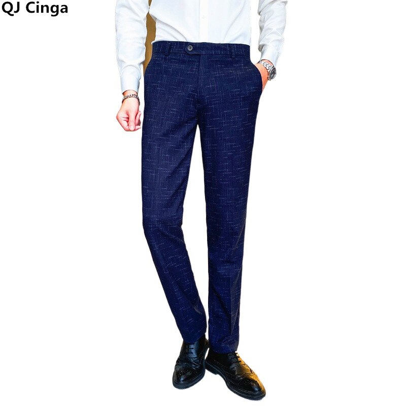 Pantalon de costume rayé pour hommes, bleu, noir, pour mariage, Business, grande taille, printemps et automne, 29-38