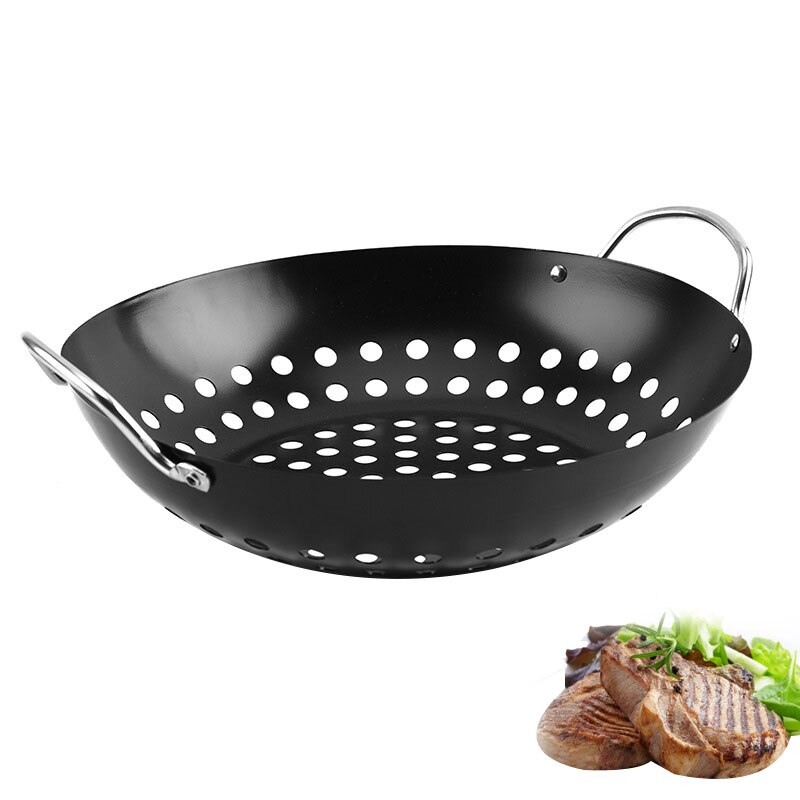 Grilli grillipannu leivinpelti pyöreä vihannesgrilli kori bbq grid topper kasvikset grilli wok -työkalut