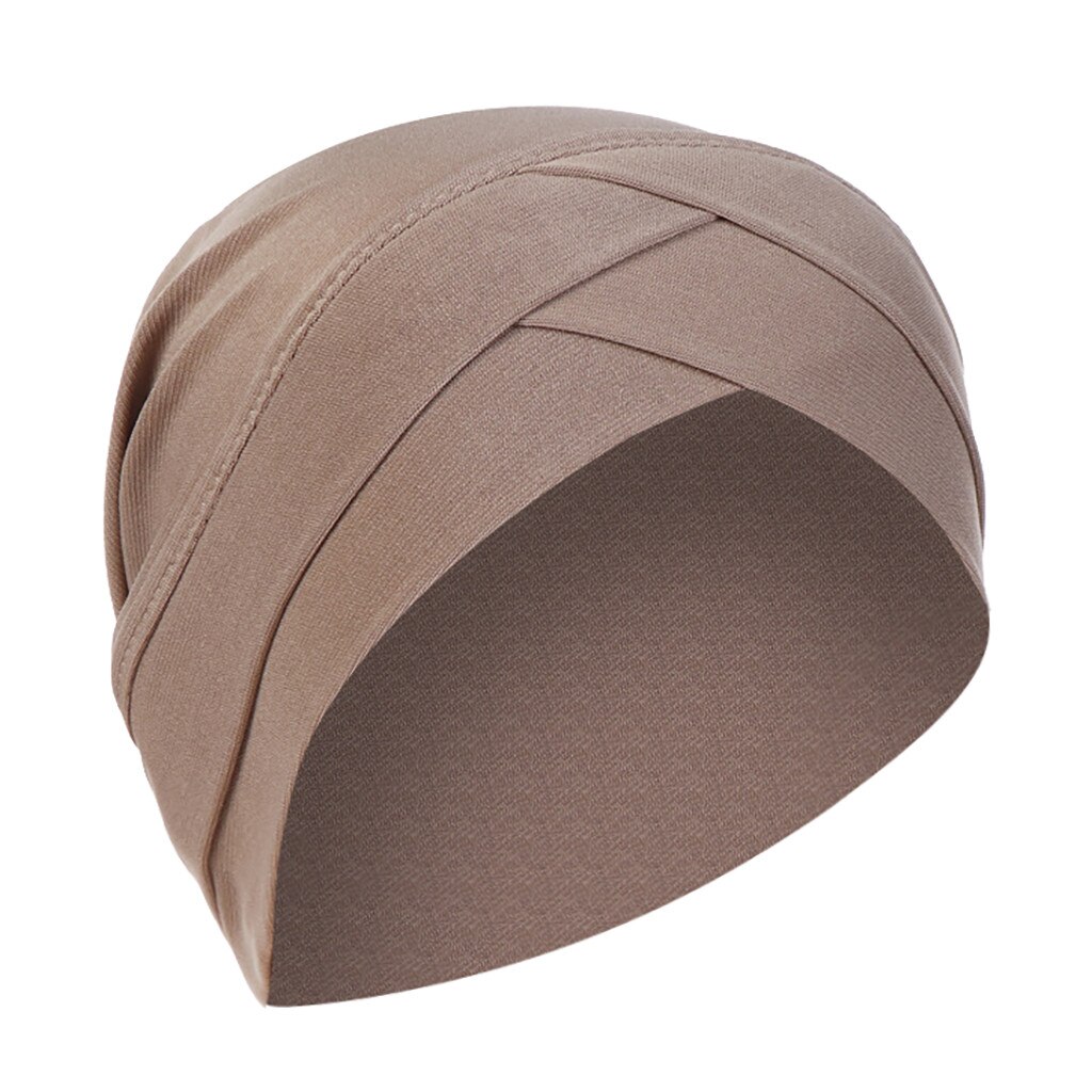 Women Solid India Hat Muslim Ruffle Cancer Chemo Beanie Turban Wrap Scarf Cap Ruffle Femme Scarf Cap Islamic Head Cover Hair: Khaki 