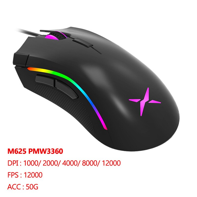 Delux M625 Wired 7D Gaming Mouse Ergonomic PMW3360 12000 dpi RGB Backlit PC Computer Gamer Mice With Wrist Rest Mouse Pad Kit: PMW3360 without Pad