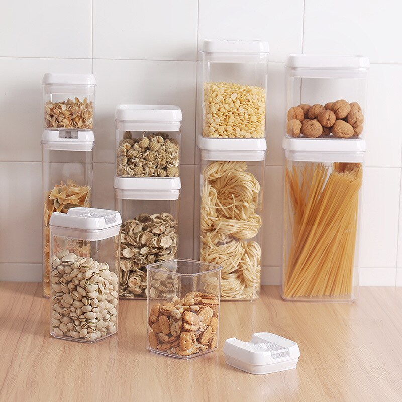 Juego de contenedores herméticos para almacenamiento de cereales, recipientes de plástico con tapa de bloqueo para cocina, contenedor de nevera para alimentos secos y cereales