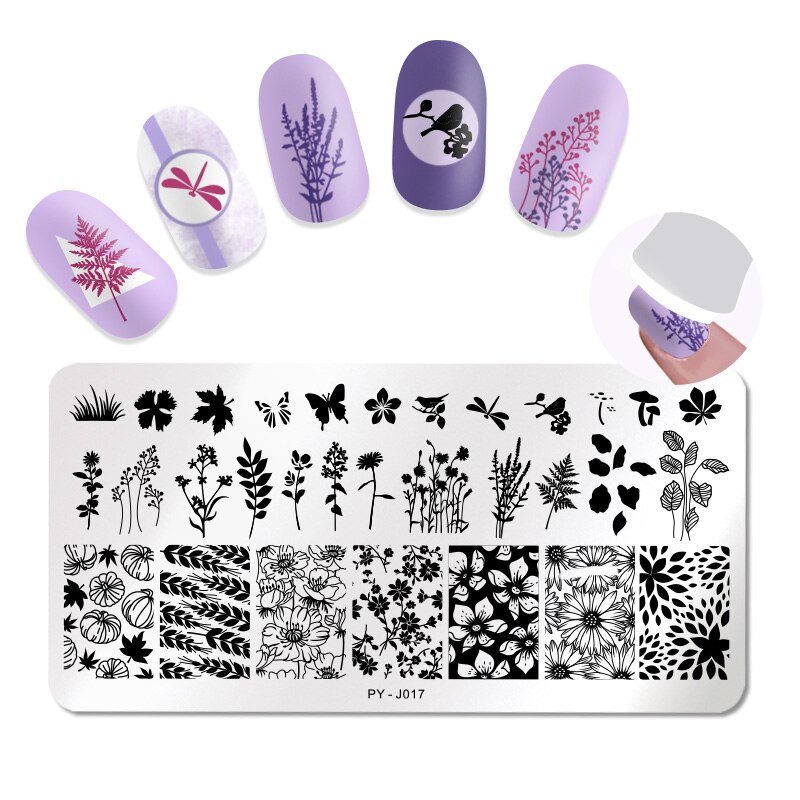 Billede dig lavendel sommerfugl blomst blade billede søm stempling plader stribet linje geometrisk plade rustfrit stål stencil værktøjer