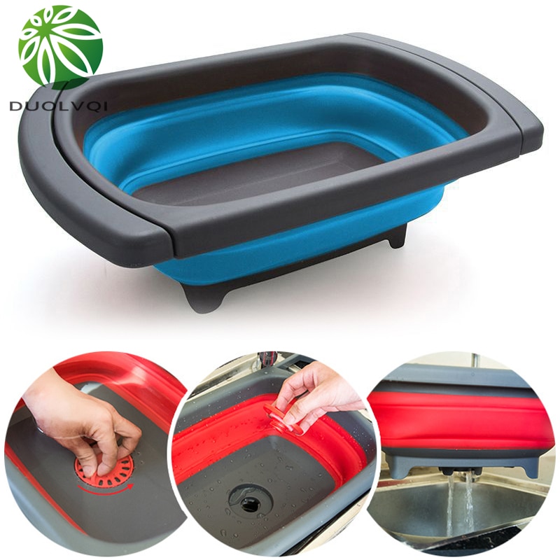 Colador plegable ecológico para frutas y verduras, colador de cocina, cestas de drenaje plegables con asas retráctiles