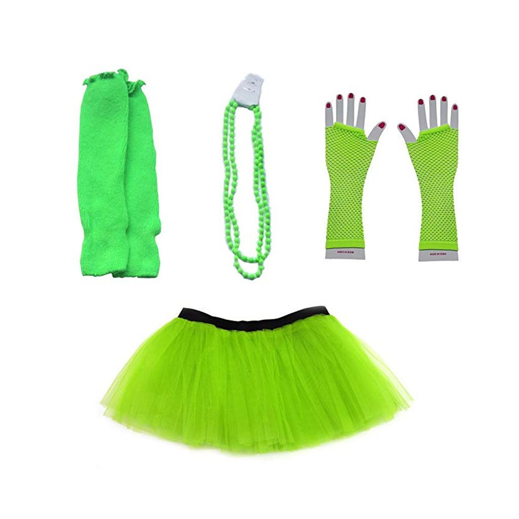 Halloween cosplay 80s kostymtillbehörsset i love 80s kjol halsband armband benvärmare t-shirt för festtillbehör: Grön