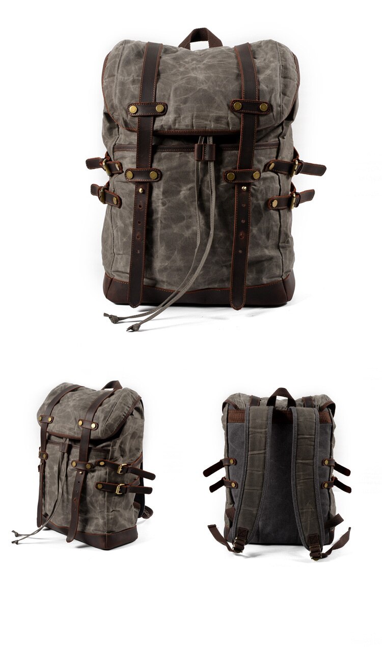 Free Shipping,Brand classic canvas backpack,vintage schoolbag.travel bag,laptop backpack.leather bag.sales.waterproof: Gray
