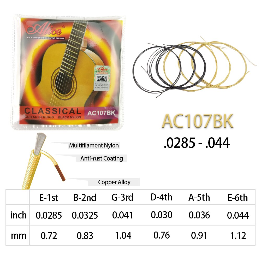 Alice Corde Della Chitarra Classica Principianti Chiaro/Nero nylon Parti di Chitarra e Accessori AC107 AC105BK AC107BK: AC107BK(nero Nylon)