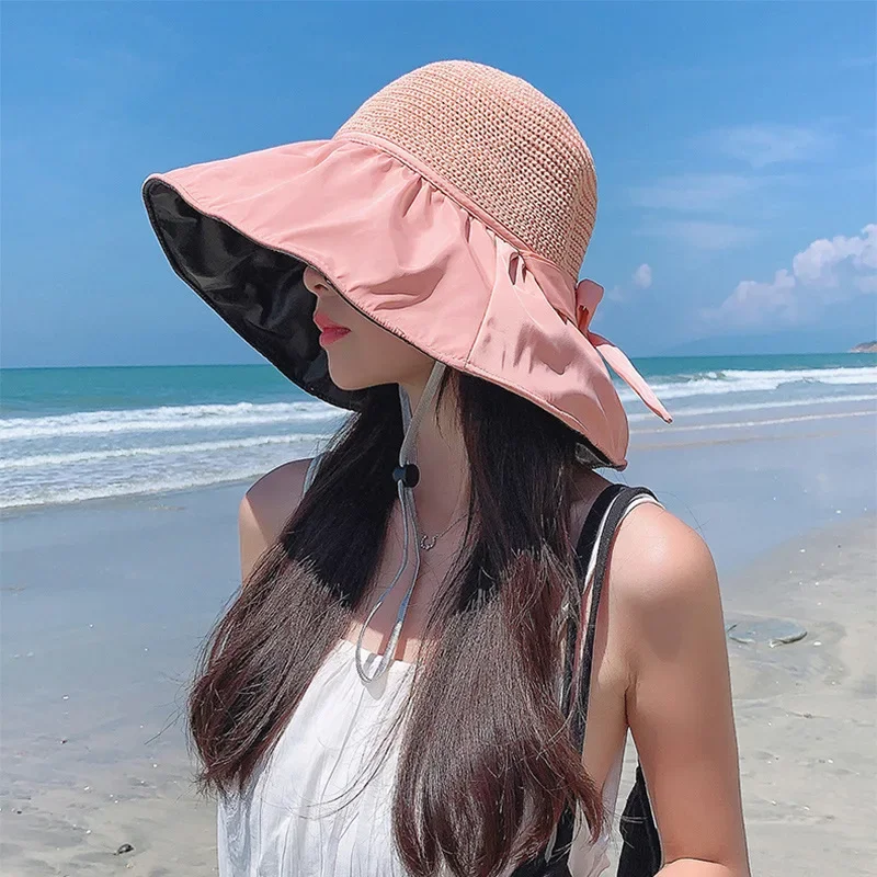 Cappelli da sole per donna all'aperto Cappello da sole estivo Berretto di protezione solare a tesa larga Resistente ai raggi UV Ombreggiatura per il viso da escursionismo: Colore rosa