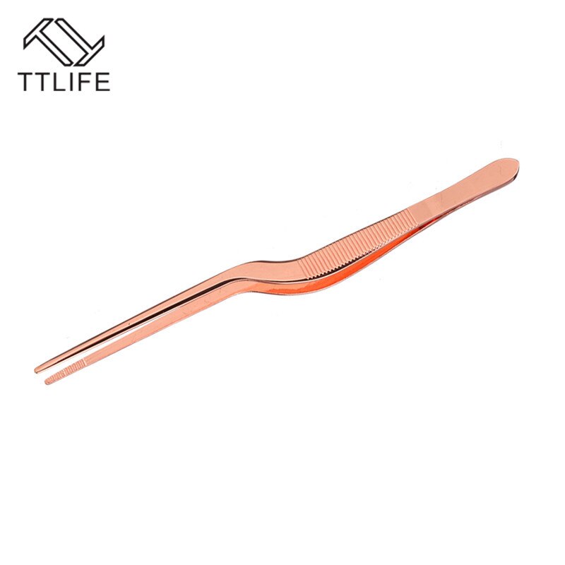 TTLIFE 1 Set 14cm Chef Plating Tweezer Tongs Rose Gold Tweezer Chef Pliers Grill Plating Serving Kitchen Tool