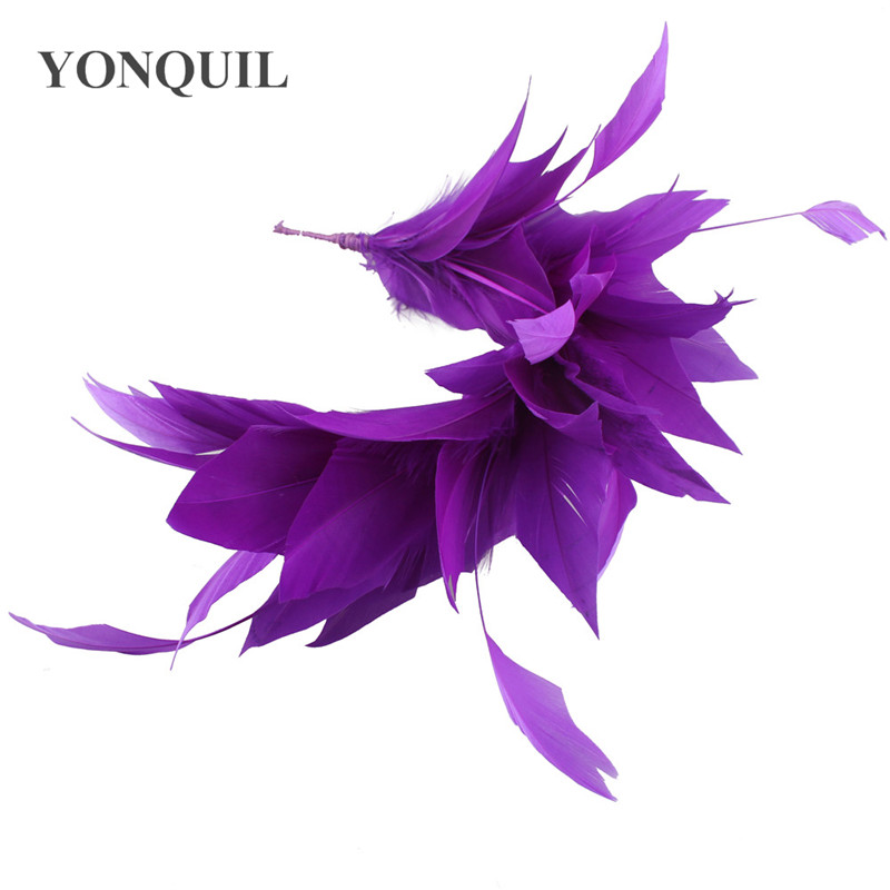 Nuevos y hermosos ramilletes de boda de plumas de pavo, manualidades de plumas para tocado, sombrero DIY, tocado, accesorios de decoración, longitud 25CM: Morado