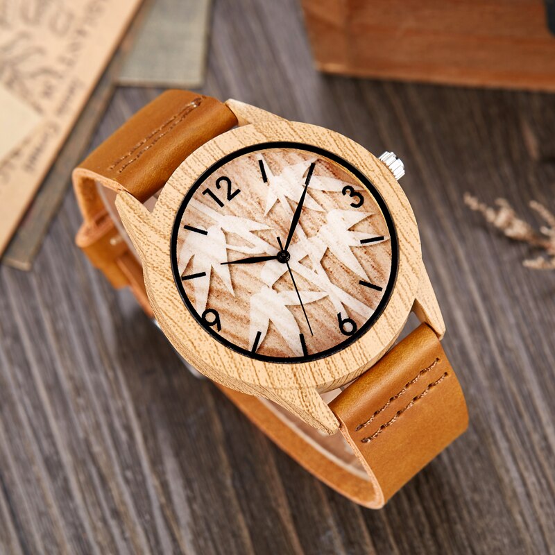 Bambu eller häst imitation trä klocka män kvinnor par armbandsur trä klockor akryl hane brun armbandsklocka reloj