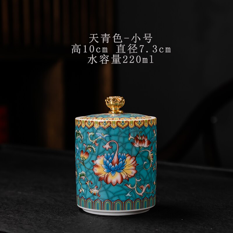 Colorful Ceramic Tea Caddies Large Handmade Porcelain Coffee Sugar Storage Jars Tea Caddies Home Caja De Te Home Garden DG50TC: azure small