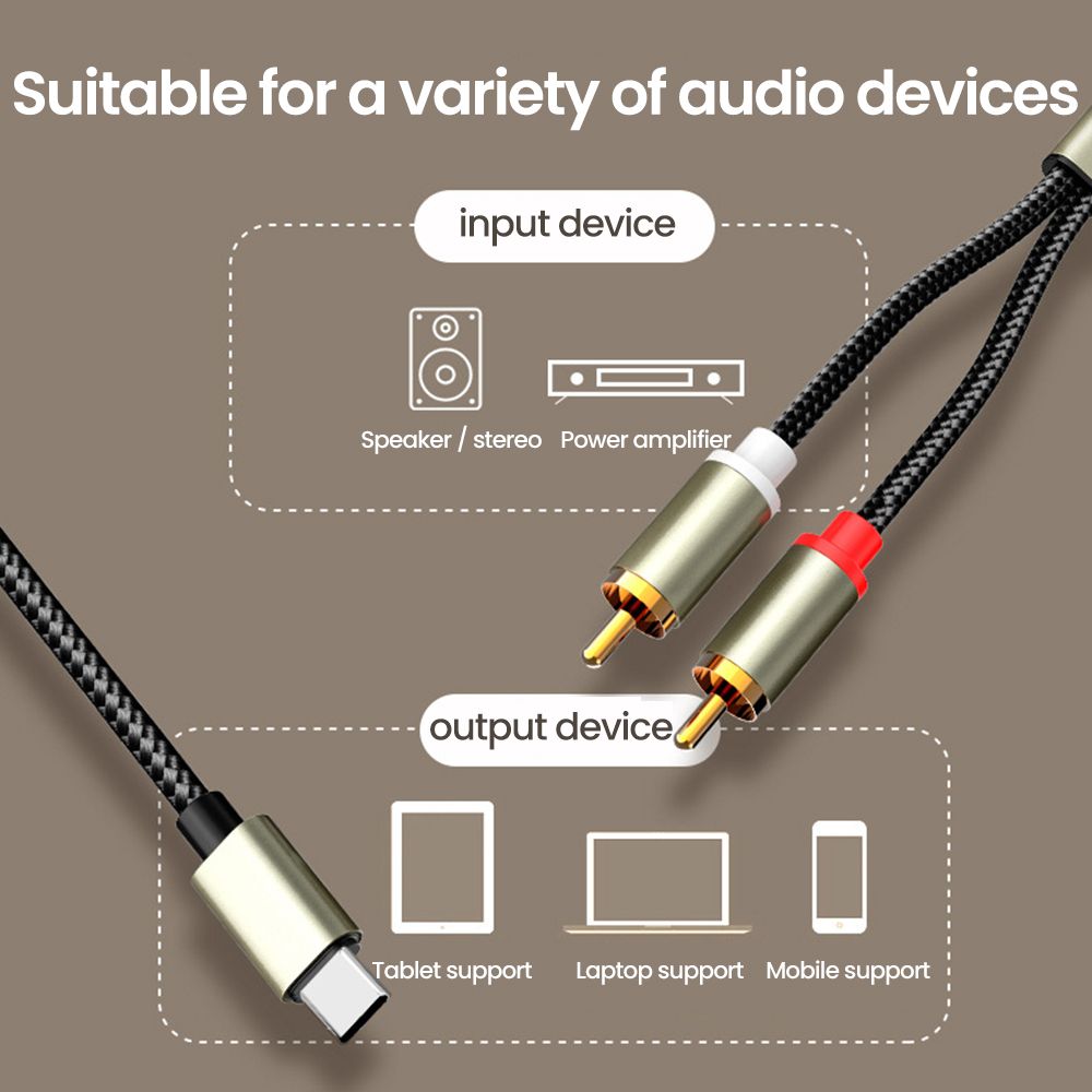 Kabel audio typu C na RCA 2 RCA Aux Konwerter kabla USB C Linia audio do laptopa Wzmacniacz głośnikowy telefonu komórkowego 1 m