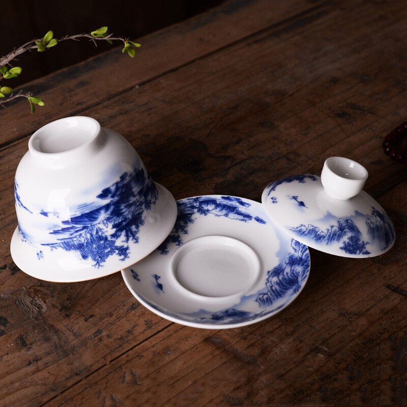Chinese Traditions Gai Wan Tea Set Bone China Tea Sets Dehua Gaiwan Tea Porcelain Pot Set For Travel Beautiful And Easy Kettle