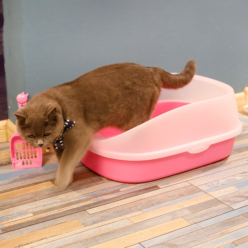 Kattentoilet voor huisdieren, halfopen, hoge omheining, afneembare kattenbak, kattentoilet, hondenbak, schoonmaakschep, plastic zandbak, benodigdheden
