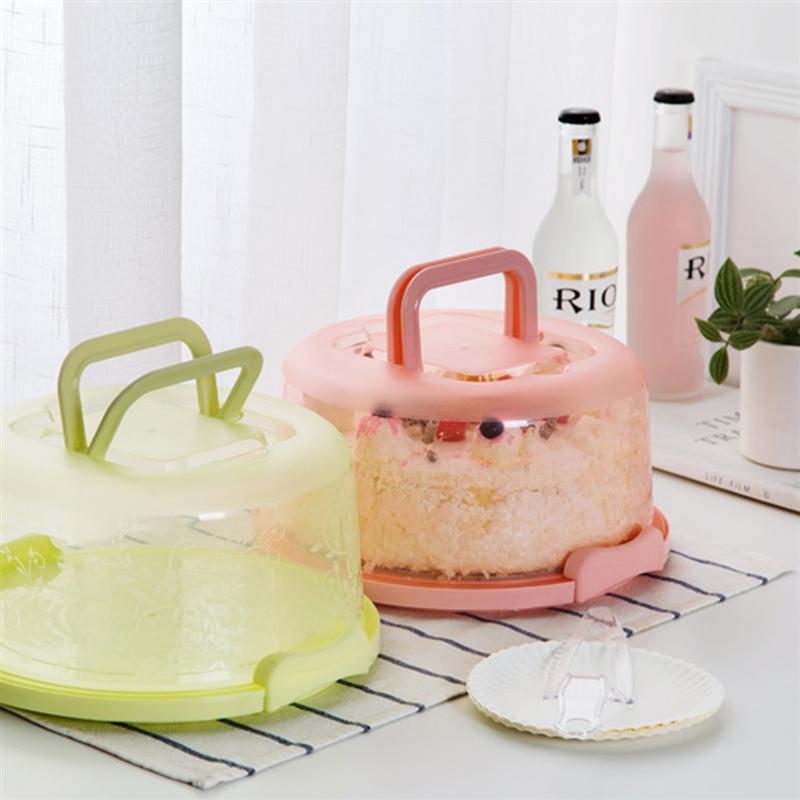 1pc Portable Cake Box Handheld Cake Packaging Food Storage Case Fresh Keeping Container with Lid (Pink)