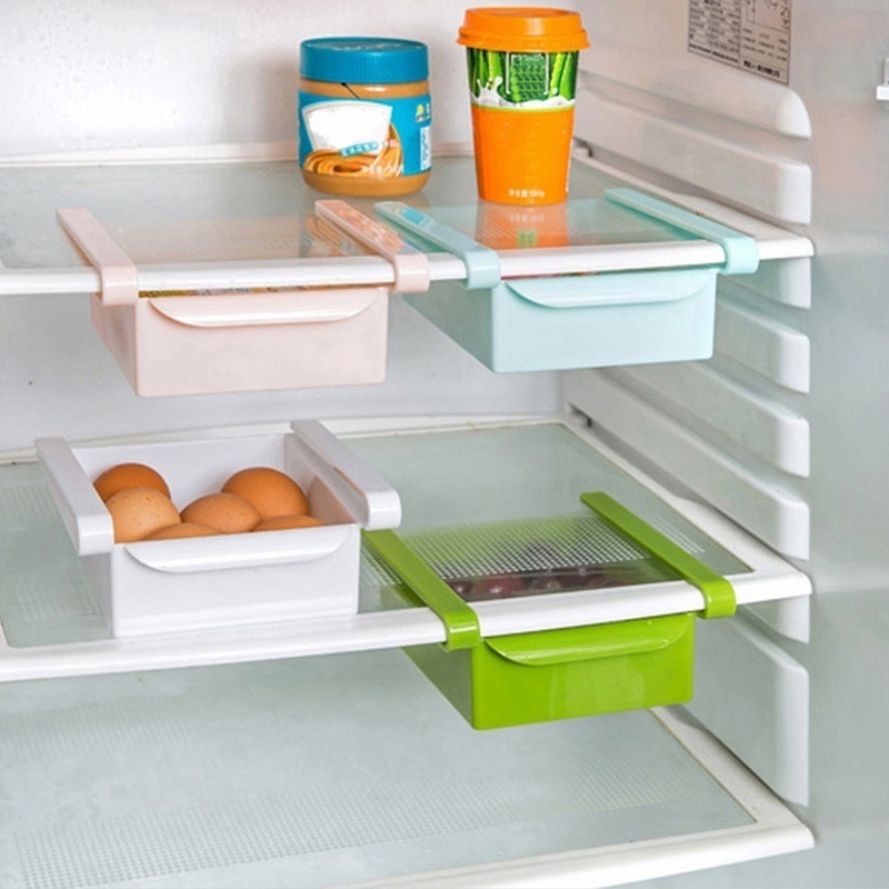 Slide Kitchen Fridge Freezer Space Saver Organizer Storage Rack Shelf Holder Storage Containers